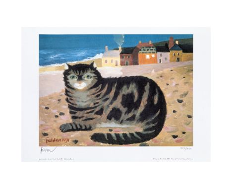 § MARY FEDDEN O.B.E. R.A. R.W.A. (BRITISH 1915-2012) CAT ON A CORNISH BEACH - 1991 Lithograph, 412/500, published by Bow Art,