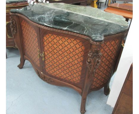 COMMODE, with internal shelves and marble top, 138cm x 50cm x 91cm H.