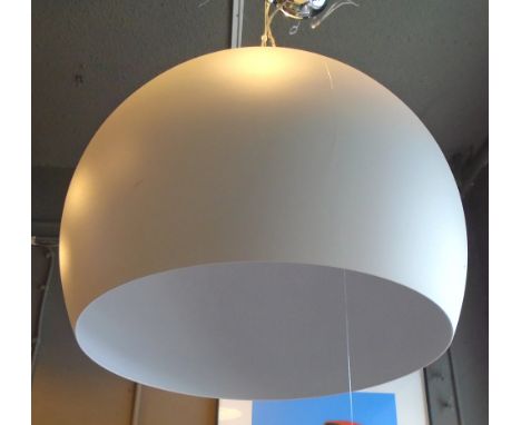 VOLANS SUSPENSION LAMP, by Calligaris, with semi-spherical shade diffuser, hung from minimalist cable fittings, in matt optic
