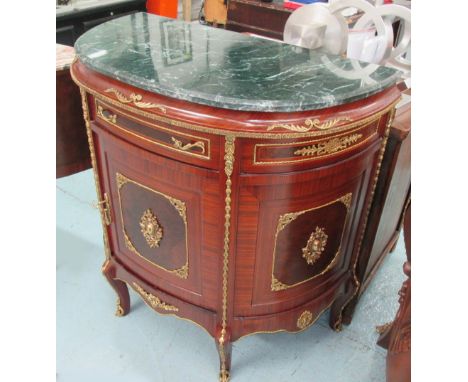 COMMODE, with marble top with drawer and cupboard below, 90cm x 49cm x 97cm H.