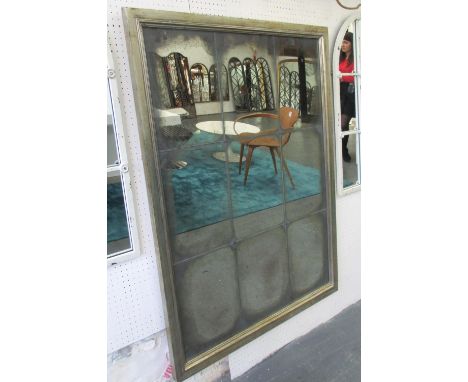 MIRROR, distressed plate in nine sections in moulded silvered surround, 100cm x 130cm.