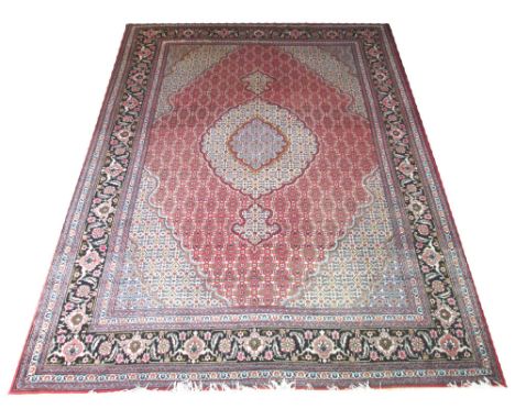 FINE PART SILK TABRIZ CARPET, 300cm x 207cm, Mahi design within corresponding borders.