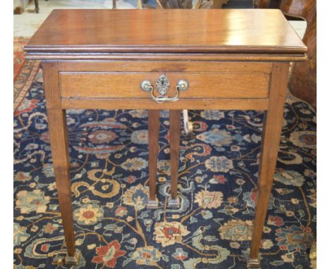 CARD TABLE, George III Irish mahogany with rectangular folding green baize lined top and drawer on square tapered supports, 7