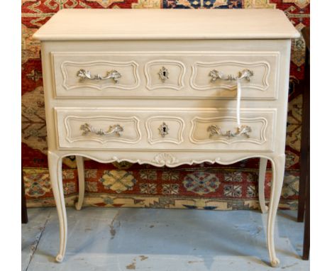 COMMODE, Louis XV design, grey painted of small proportions with two drawers, 80cm W x 45cm D x 78cm H.