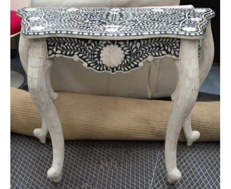 CONSOLE TABLE, Moorish style bone serpentine fronted with cabriole supports, 92cm W x 77cm H x 41cm D.