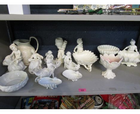A mixed lot of Victorian and later Blanc de Chine figures and bowls to include Royal Worcester, Volkstadt, Minton and othersL