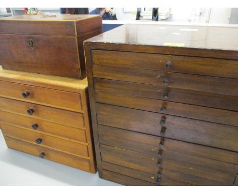 A mahogany twelve-drawer specimen chest 17"h x 15"w, and a pine five-drawer specimen chest 12 1/2"h x 15"w, a Georgian mahoga