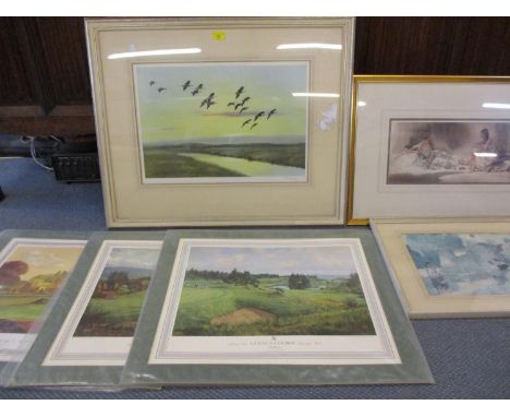 Peter Scott - Pink Footed Geese, a 1951 print signed in the lower right hand margin, mounted in a gilt wooden frame, together