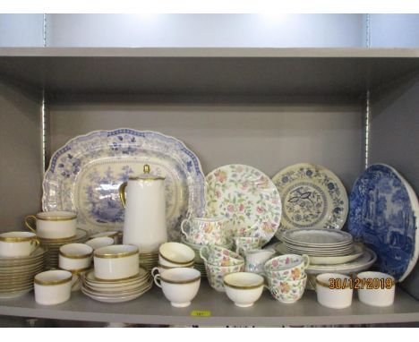 A Minton part tea service having a white ground and gilt border in two varying designs and other ceramics, along with a Spode