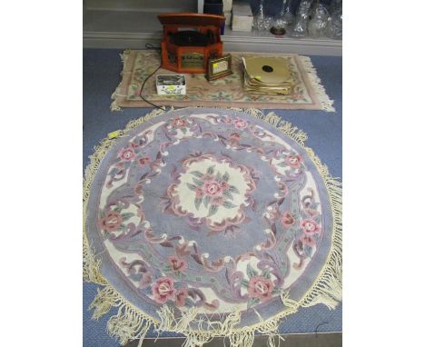 A modern chronograph record/CD player together with mixed 78rpm records, two contemporary Chinese machine woven scatter rugs,