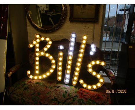 A Bills restaurant sign converted to an indoor electrical prop display light 