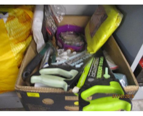 A mixed lot of tools to include saws and a quantity of safety caps 