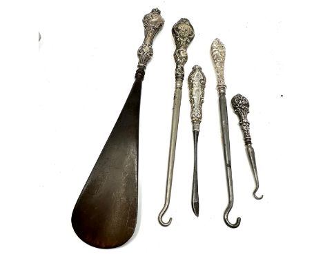 selection of antique silver shoe horn &amp; button hooks 