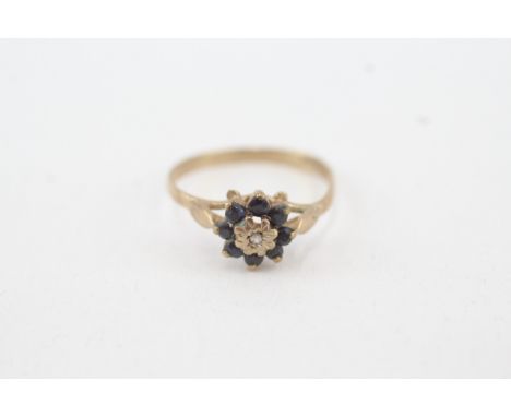 9ct gold vintage sapphire &amp; diamond cluster ring (1.4g) 