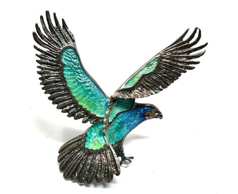 Vintage Silver &amp; enamel eagle brooch measures approx 4.8cm wide 