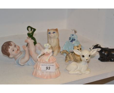 Decorative Ceramics - a bisque Piano BABY; a Goebel model of a fawn, 35 521; a Melba Ware Kitten; a Coalport Badger model; a 