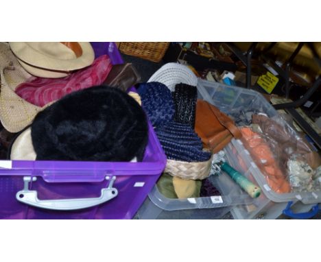 Vintage Clothing - ladies hats and handbags, swimming costumes; coats c 1940's onwards (3 boxes)