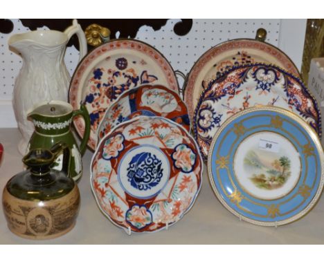 Ceramics - a Bloor Derby Imari shaped dinner plate, c. 1820; a pair of Victorian Imari and copper mounted warming plates; a D