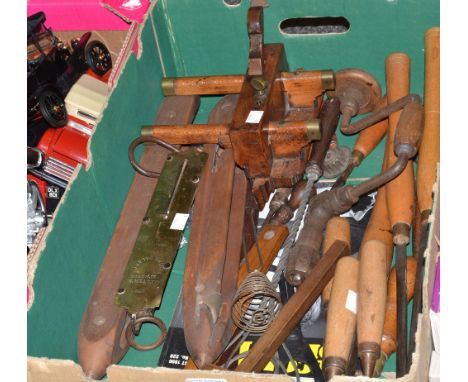Tools - joinery, turning tools, a plough plane;  etc (1 box)