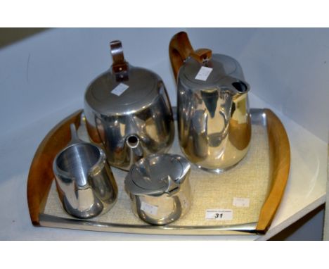 A Picquot ware four piece tea service on tray
