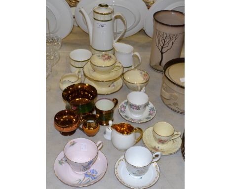 Ceramics - a Victorian Copper Lustre jug, bowl etc;  an Elizabethan Cavendish pattern coffee pot, cream jug, sugar bowl;  cup