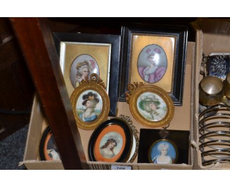 Continental School, 19th century, a porcelain plaque, painted with Marie Antoinette, after Le Brun, oval, framed; another, si