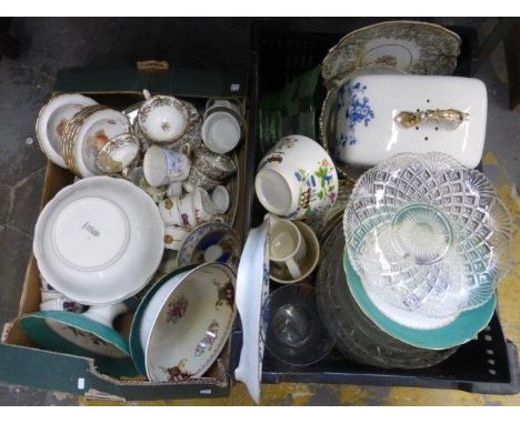 Two boxes of assorted ceramic and glassware. 