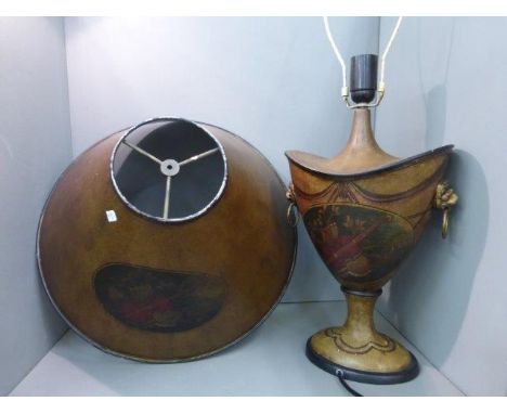 A contemporary toleware table lamp and shade. 