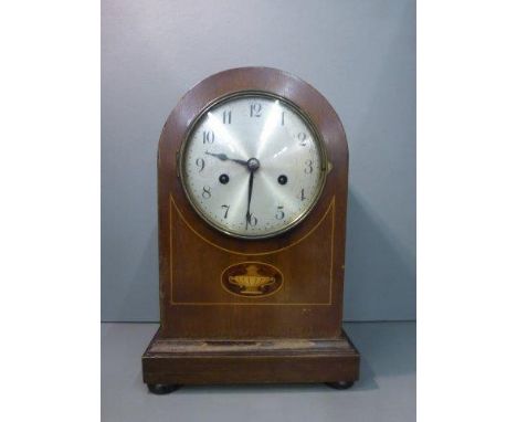An Edwardian inlaid mahogany cased mantle clock. 