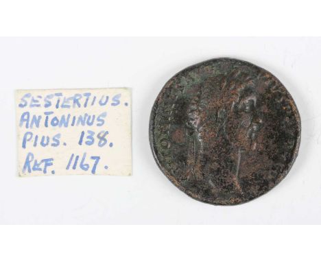 A scarce Imperial Roman Antoninus Pius sestertius 138-161AD, reverse with winged thunderbolt, 'S' and 'C' to sides, and 'Prov
