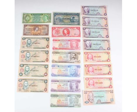 A collection of European and world banknotes, including a Government of British Honduras one dollar note, Belize 1st January 