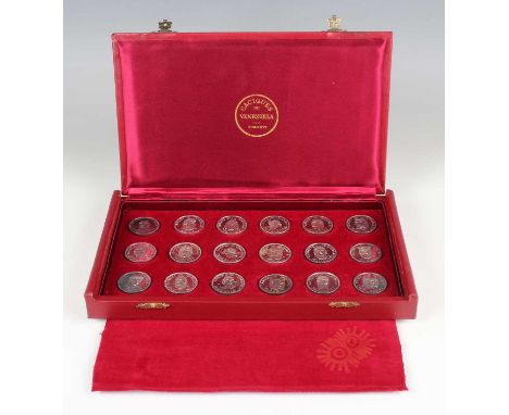 A Caciques de Venezuela silver medallion set, comprising eighteen medallions commemorating different native chiefs from the 1