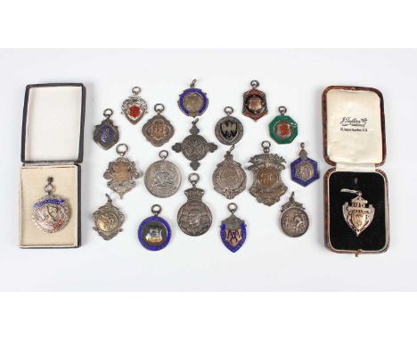 A silver fob medallion, detailed 'HRH The Duke of Connaught M.W.G.M. 1917', and a group of other silver fob medallions, some 