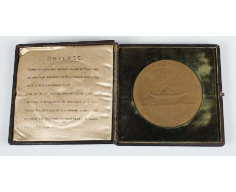A scarce Boer War period City of London bronze commemorative medal by Sir George Frampton, obverse with Londinia seated in ar
