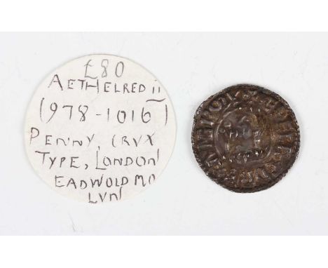 An Æthelred II hammered silver penny 978-1016, crux type, moneyer 'Eadpold mo Lvn', Eadwold, London Mint, Sp 1148 (good/very 