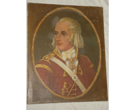 Artist unknown - oil on canvasBust portrait of a military gentleman 10" x 16"