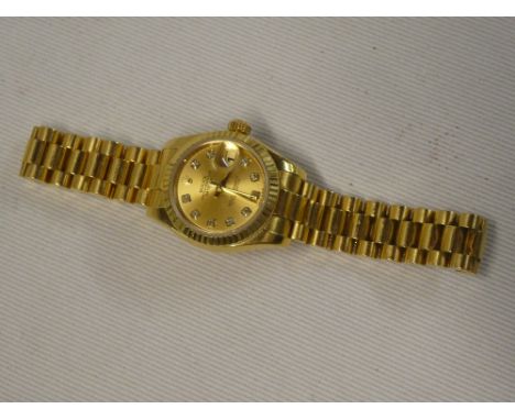 A ladies 18ct gold Rolex Oyster Perpetual Datejust Chronometer wristwatch, the circular dial mounted with diamonds with 18ct 