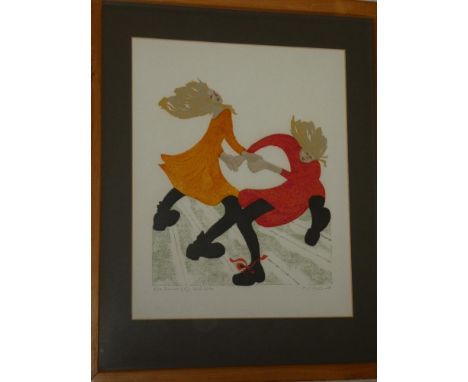 A coloured limited edition print "Dancers to Wild Girls", signed in pencil MC Maident, No. 8/19, framed and glazed