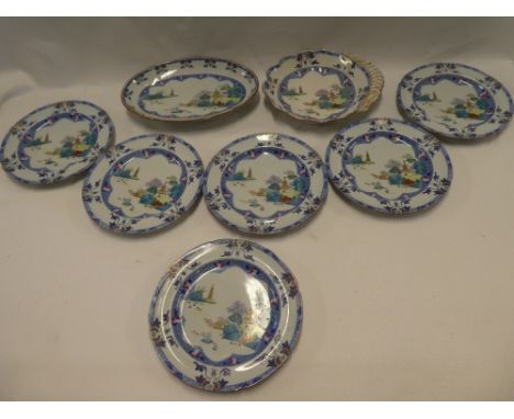 A Copeland and Garrett china serving bowl with Chinese decoration, matching Copeland and Garrett oval serving bowl and six Sp