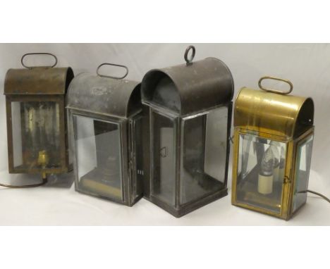 An old nautical ship's lamp by Robb Moore &amp; Neill of Glasgow with oil lamp fitment and three other various nautical-style