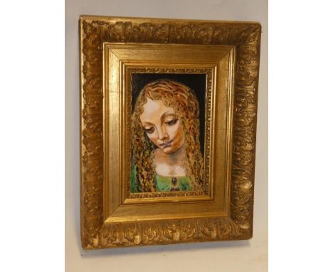 C**H** - oil on boardBust portrait of a female, signed with initials, 7½" x 4½"