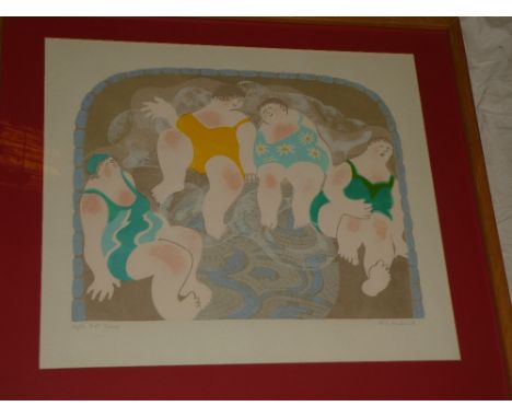 A coloured limited edition print "Hot Gossip", signed in pencil MC Maidment, No. 16/17, framed and glazed