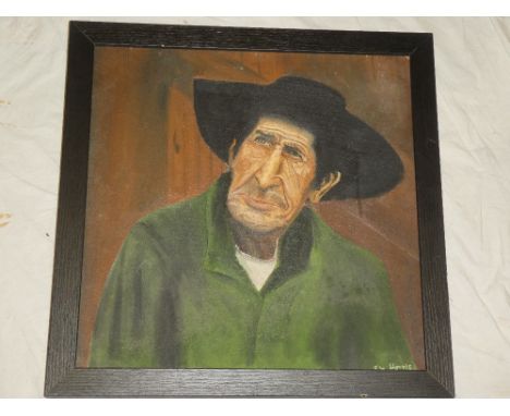 J** M** Harris - oil on boardBust portrait of a gentleman wearing a hat, signed 17" x 17"