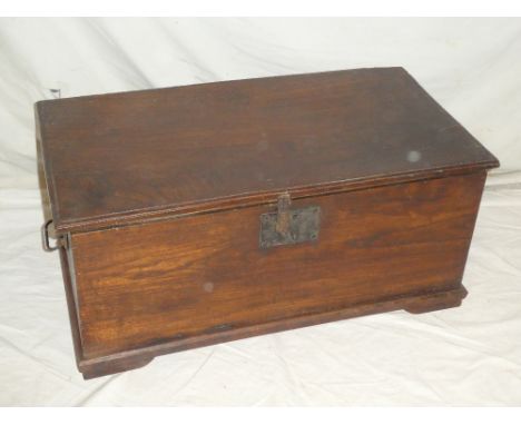 A 19th century elm rectangular trunk with iron mounts 30" long