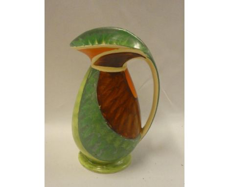 A 1930's Art Deco tapered jug by Myott with green, brown and orange decoration