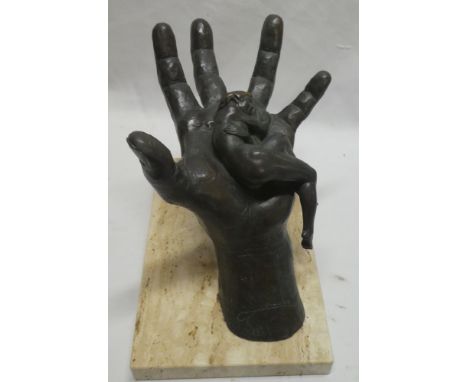 A good quality bronze sculpture by Lorenzo Quinn depicting a female sleeping on a open hand "Trust", signed No. 530/999, 11" 