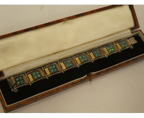 A .925 standard silver rectangular link bracelet set opal