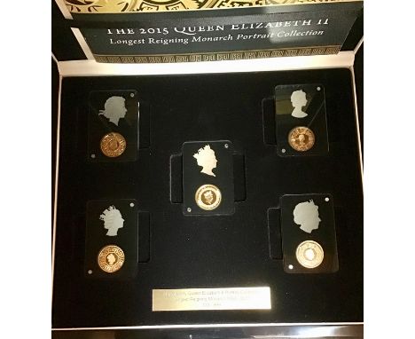 Tristan Da Cunha ‘The 2015 Elizabeth II Longest Reigning Monarch’ Gold Portrait 5 Coin Collection in Box as issued with Certi