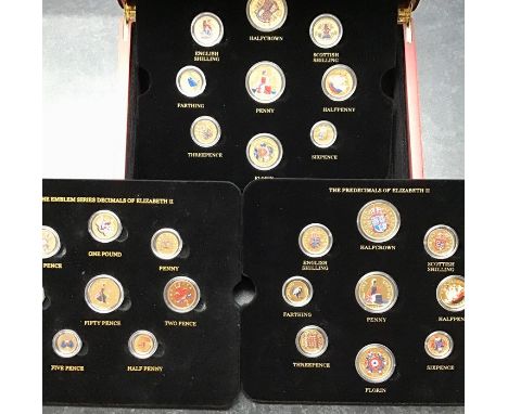 Gold Plated colour highlighted coin sets ‘The 9 Coin Predecimals of George VI’ ‘The 9 Coin Predecimals of Elizabeth II’ ‘The 