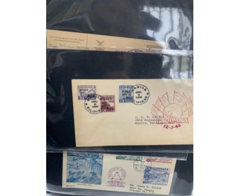Philippines, 1943-1959 small cover range in binder, to include; 1945 Victory ovpt, illustrated covers, airmails Lions Interna